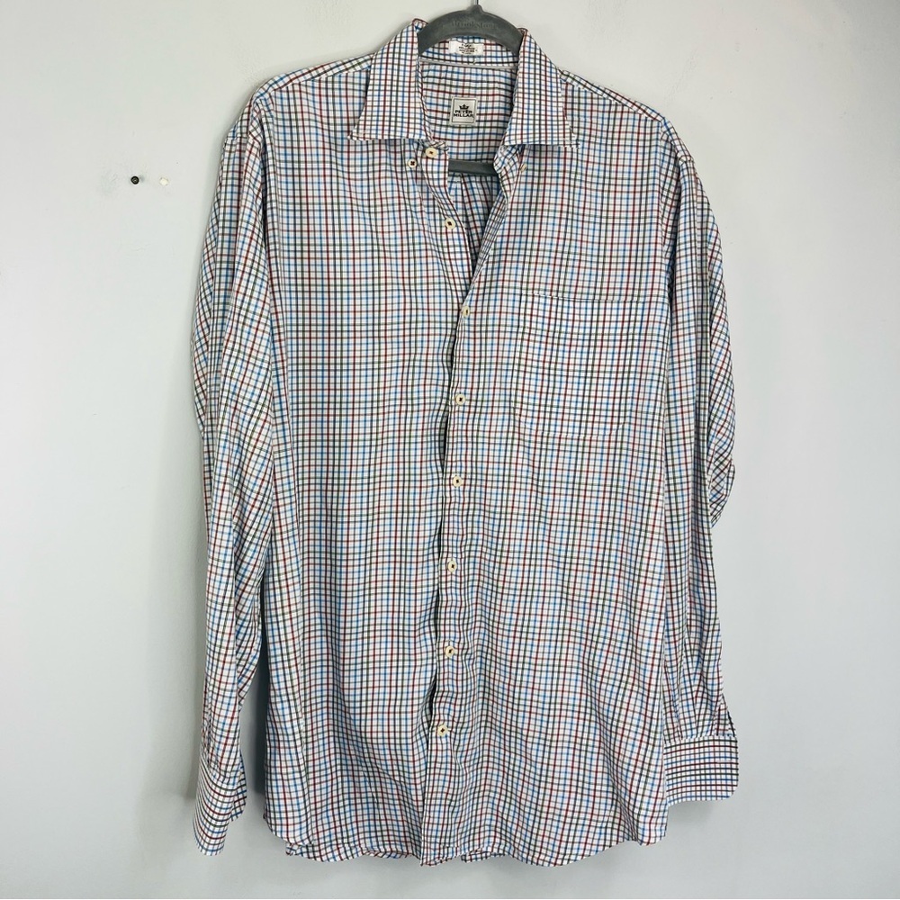 Peter Millar Size Large Cotton Color Check White Shirt U12